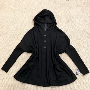 NWT Catherine Malandrino Hooded Loose Fit Cape Jacket Black